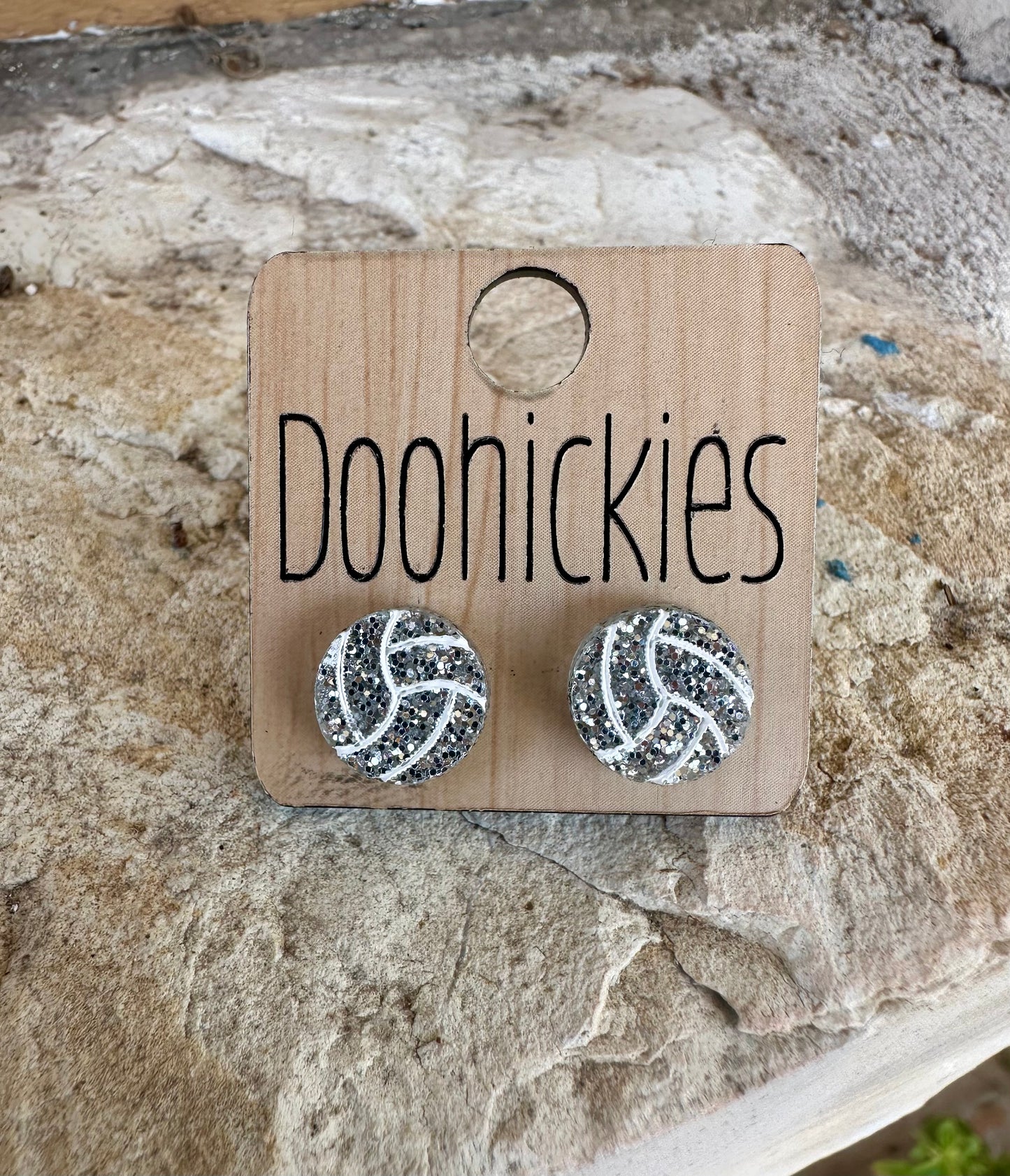 Acrylic Volleyball Studs - Sports Earrings: Silver