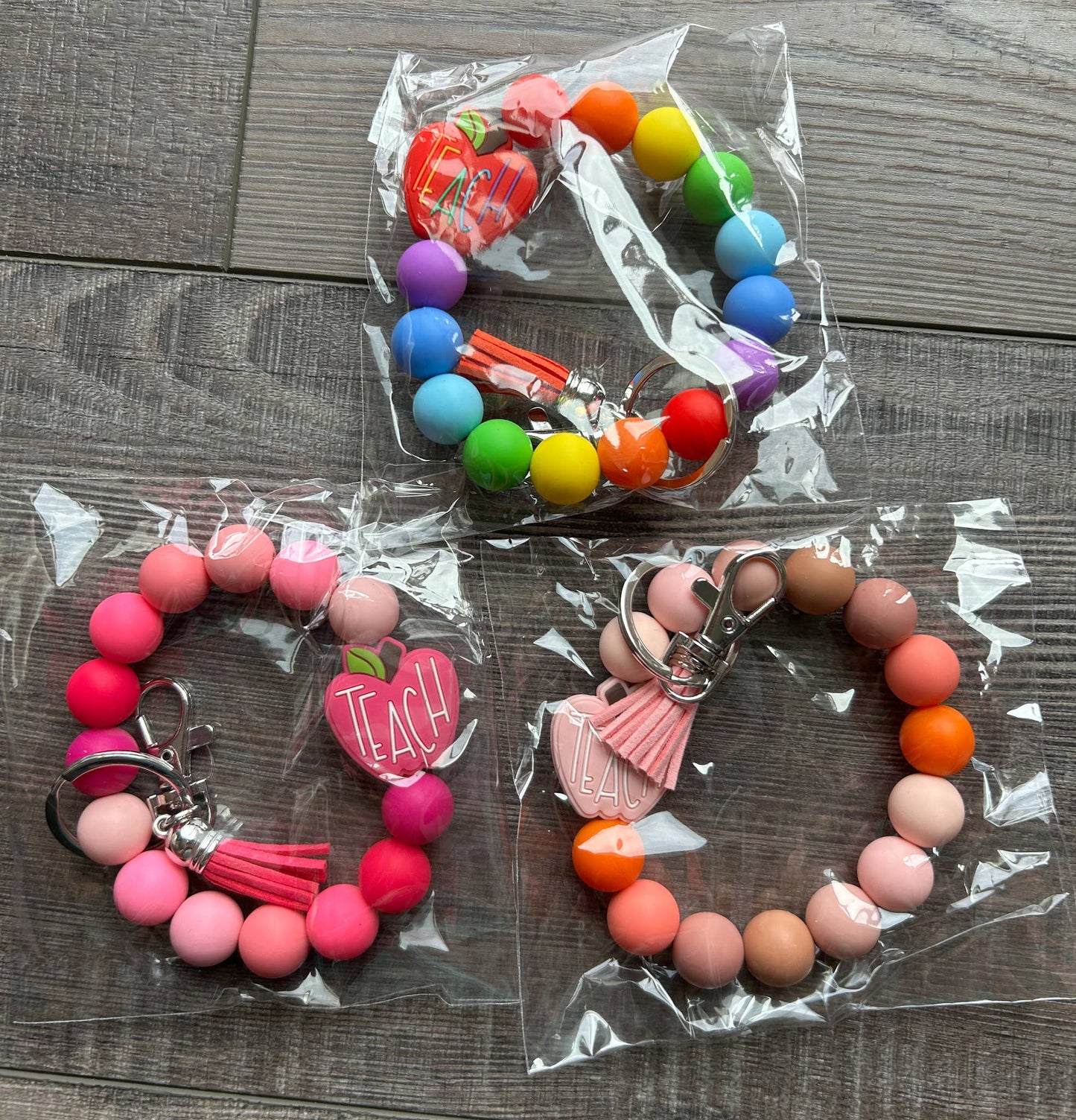 Apple Colorful Teacher Wristlet Keychain: Rainbow