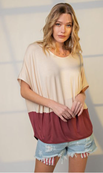 Loose Fit Color Split Top - Plus Size