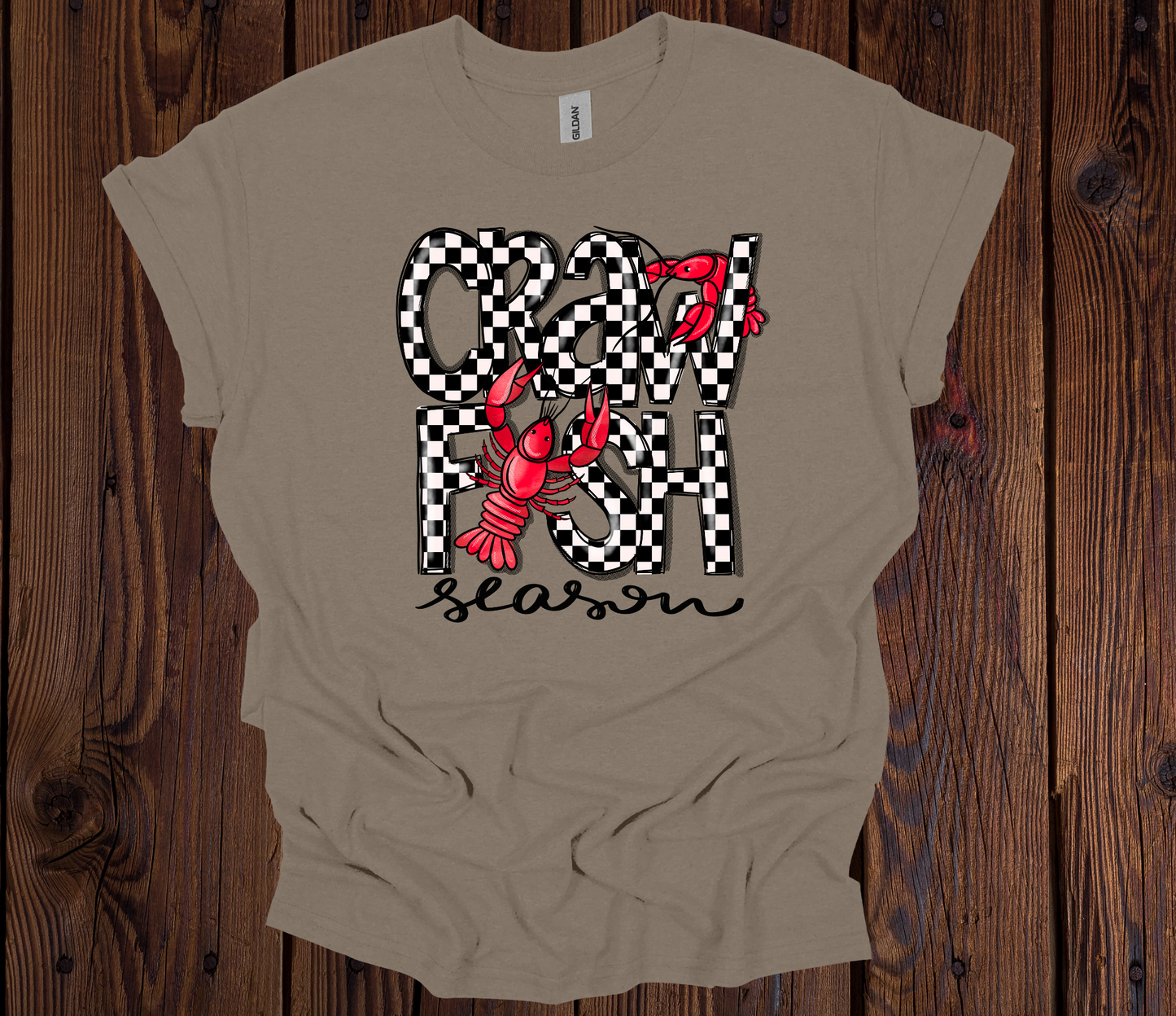 Craw Fish Season Checkered Tee - 4 Color Options