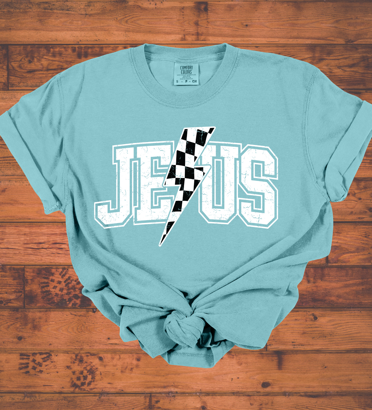 Checkered Lighting-bolt Jesus - Tee