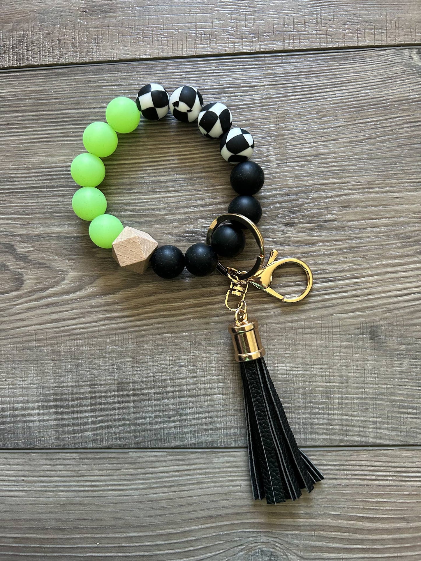 Racing Fan Black and White Checkered Wristlet Keychain: Black