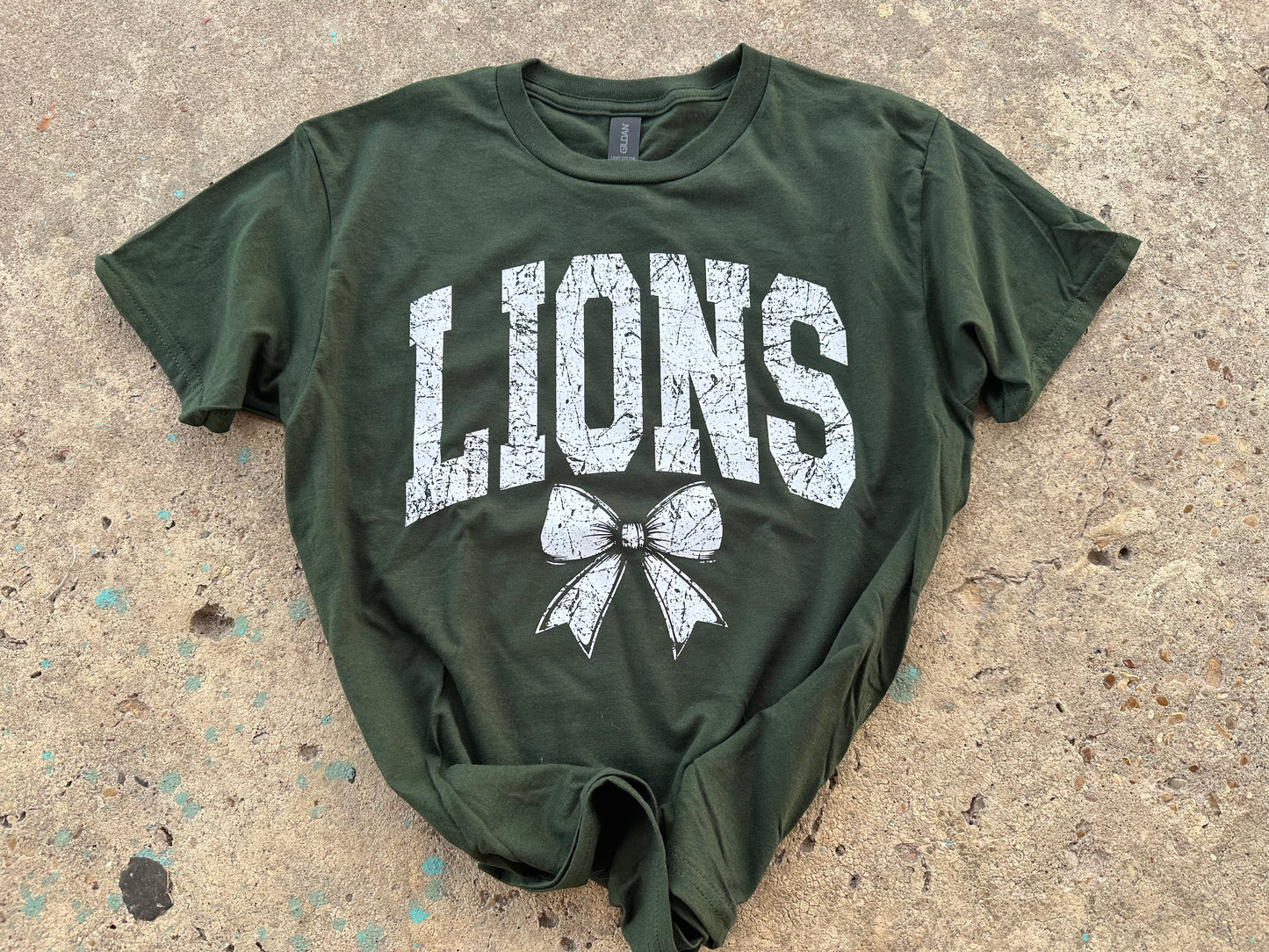 White Distressed Lion's with a Bow Tee