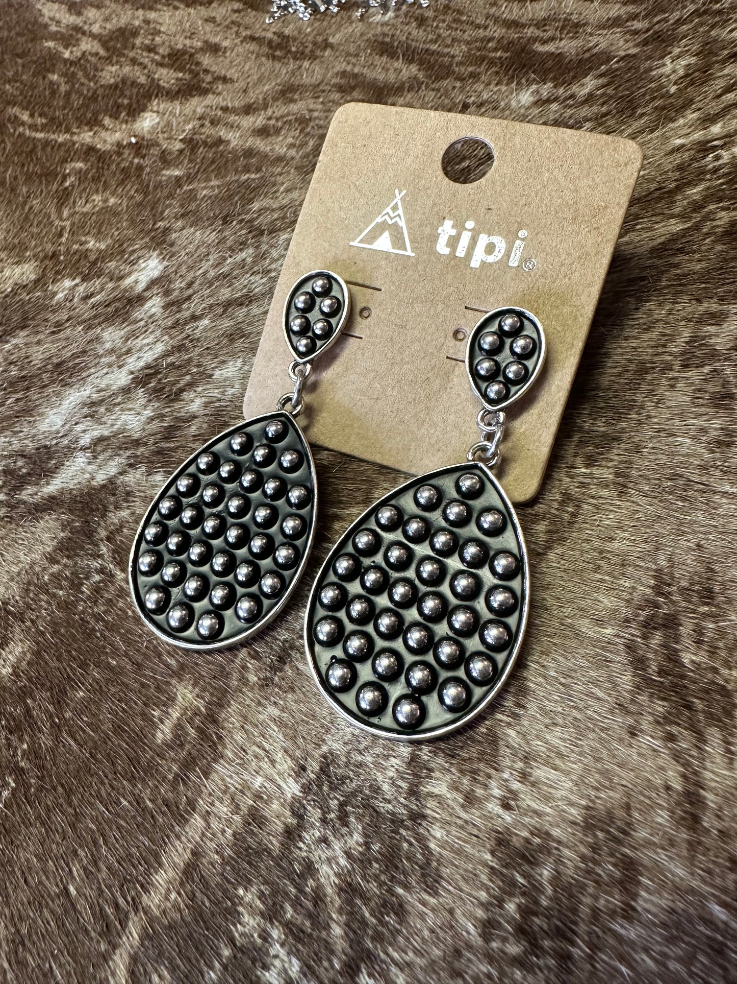 Ramblewood Studded Teardrop Silvertone Earrings
