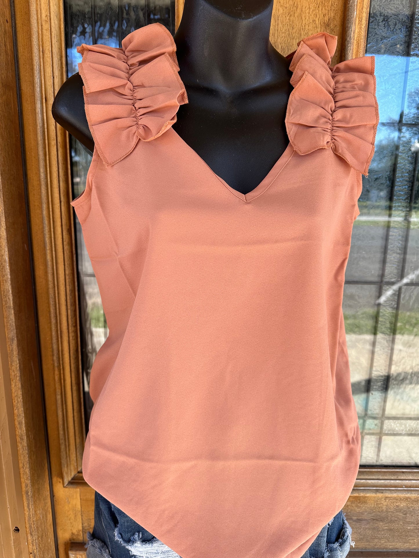 Ruffle Sleeveless Top - Butter Orange