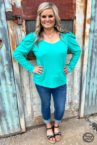 Maggies Long Sleeve Ribbed Top - Plus Size - Mint