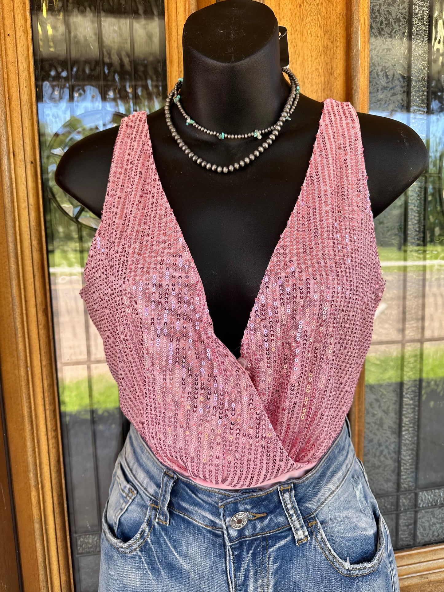 Pink Sequin Bodysuit