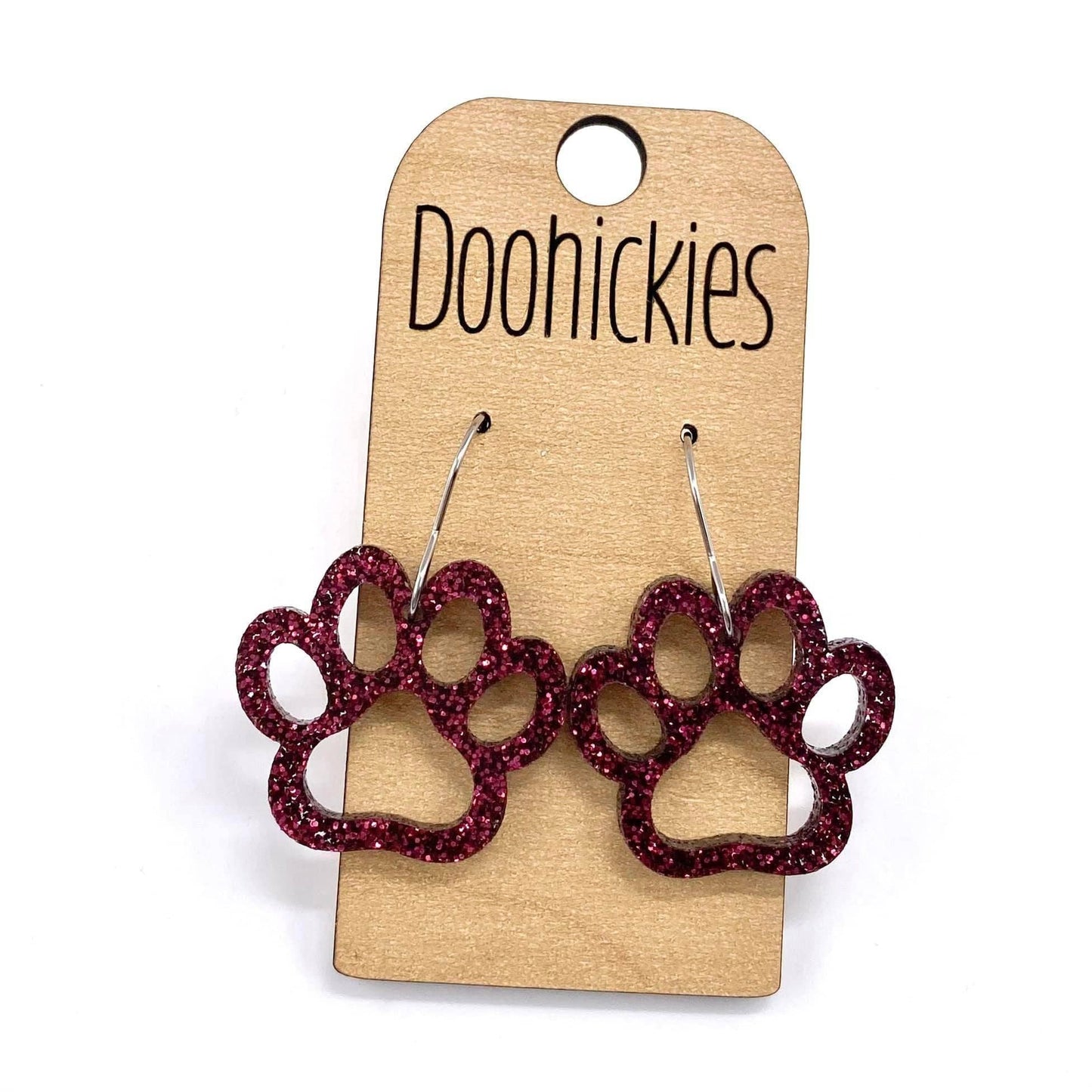 1" Glitter School Spirit Paw Dangles :Red Glitter