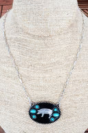 Pasture Pal Pig Turquoise & Silvertone Necklace