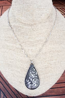 Sunpetal Swirl Silvertone Teardrop Necklace