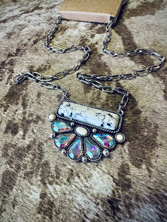 Howlite Bluffstone Blaze Silvertone Necklace