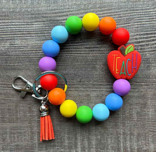 Apple Colorful Teacher Wristlet Keychain: Rainbow