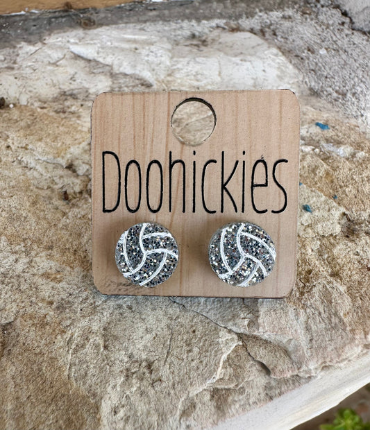 Acrylic Volleyball Studs - Sports Earrings: Silver