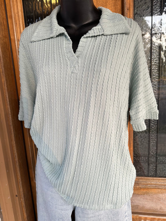 Cable Knit Polo Shirt - Mint