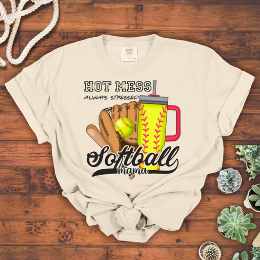 Hot Mess Softball Mama Tee