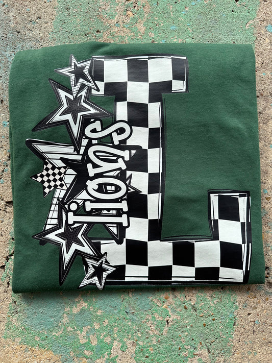 Checkered Print L Lions Tee