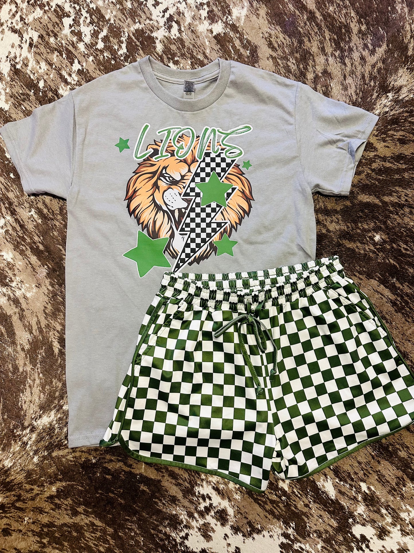 Checkered Lightening Bolt Lions Tee