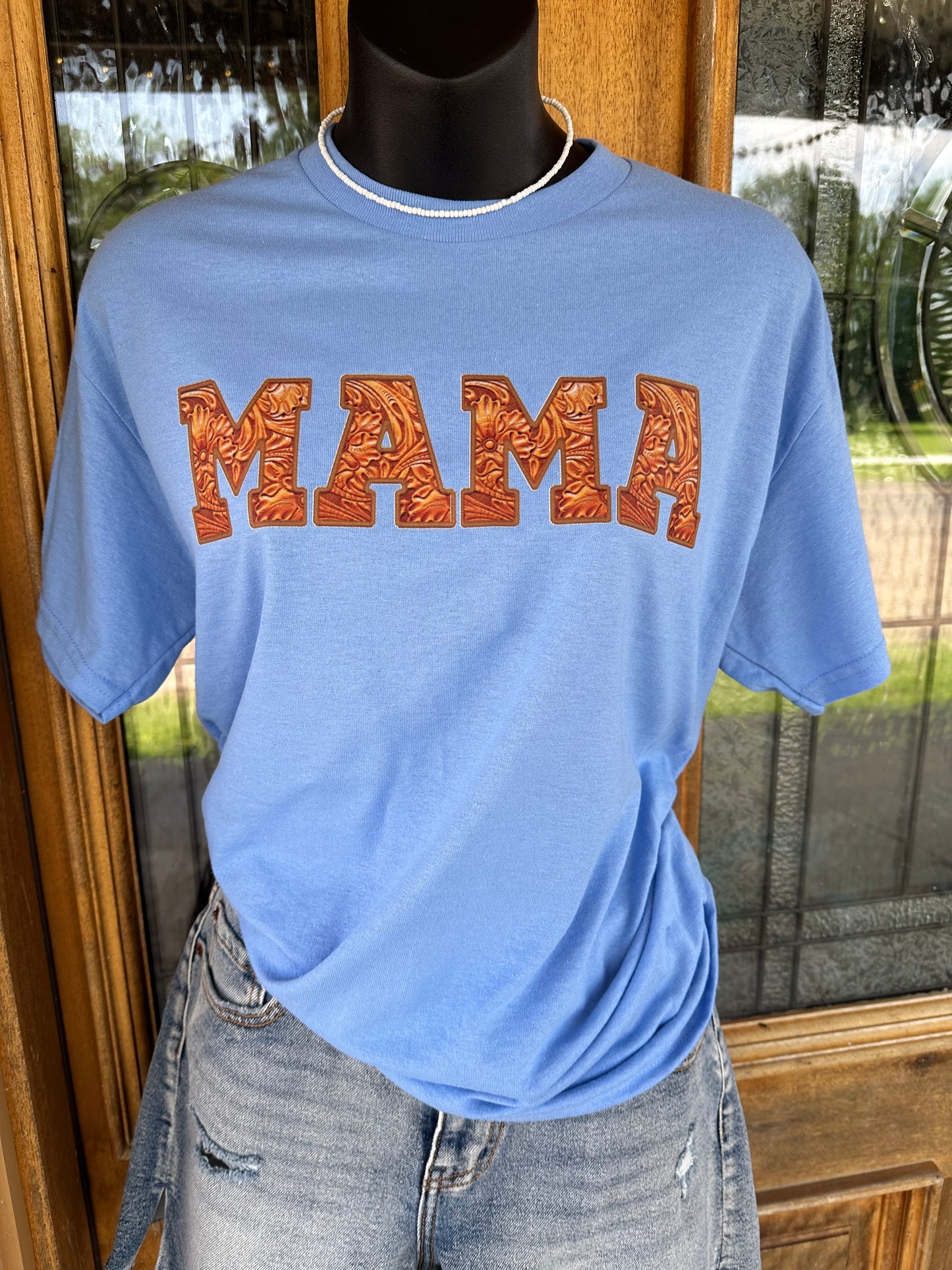 Faux Tooled Leather Mama Tee