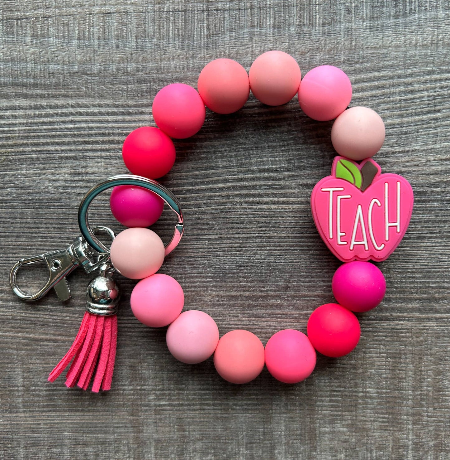 Apple Colorful Teacher Wristlet Keychain: Rainbow