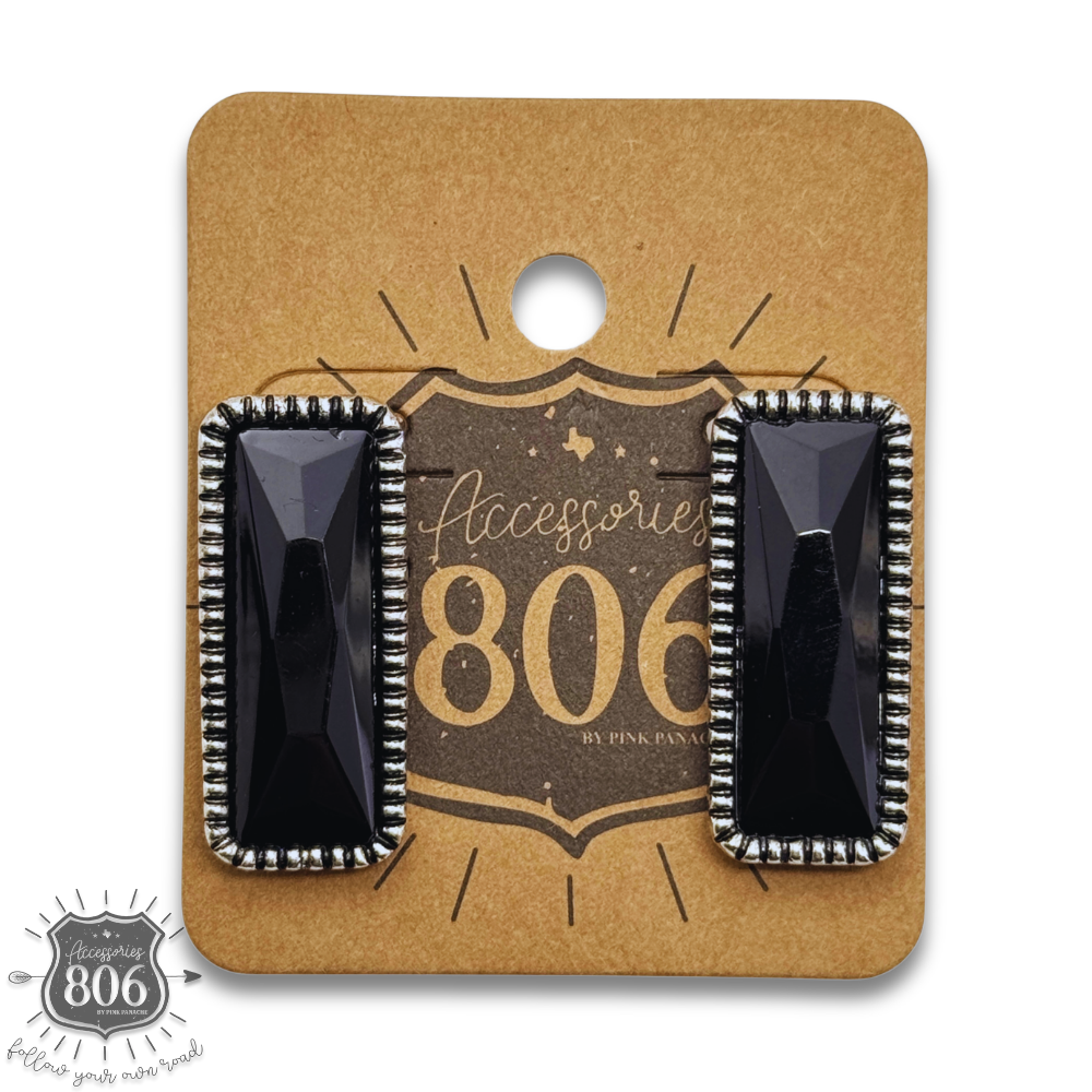 Western rectangle rhinestone earring: Black