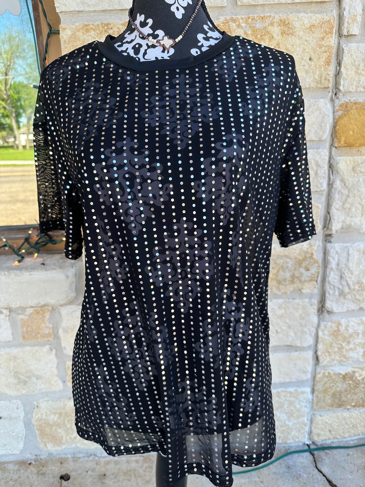 Black Sheer Sequin Top