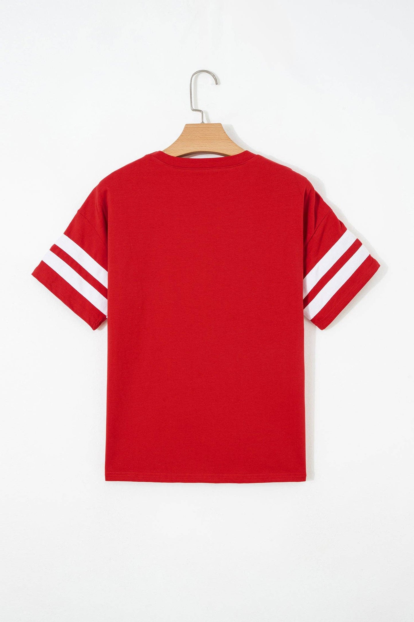 PRETTY BASH Varsity Stripe Crew Neck Short Sleeve T-Shirt: Fiery Red