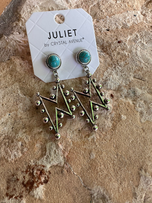 Silvertone and Turquoise Bolt Earrings