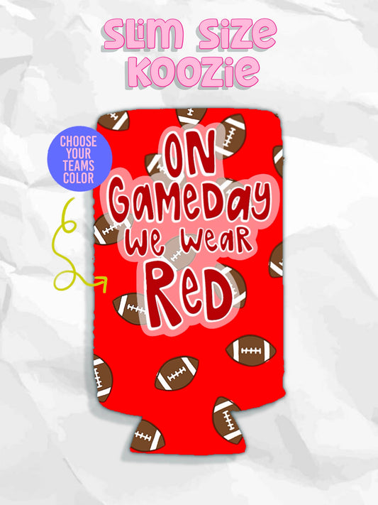On gameday we wear custom football koozies: Slims