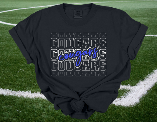Stacked Clean Black Cougars Tee - CC