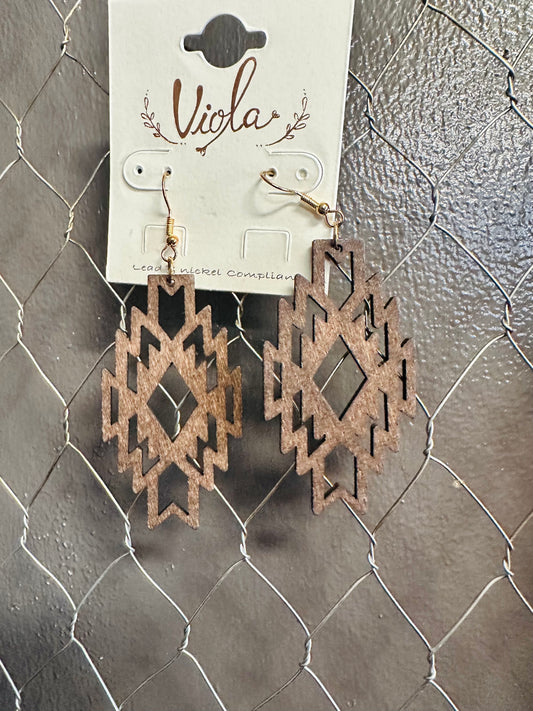 Brown Wood Aztec Earrings