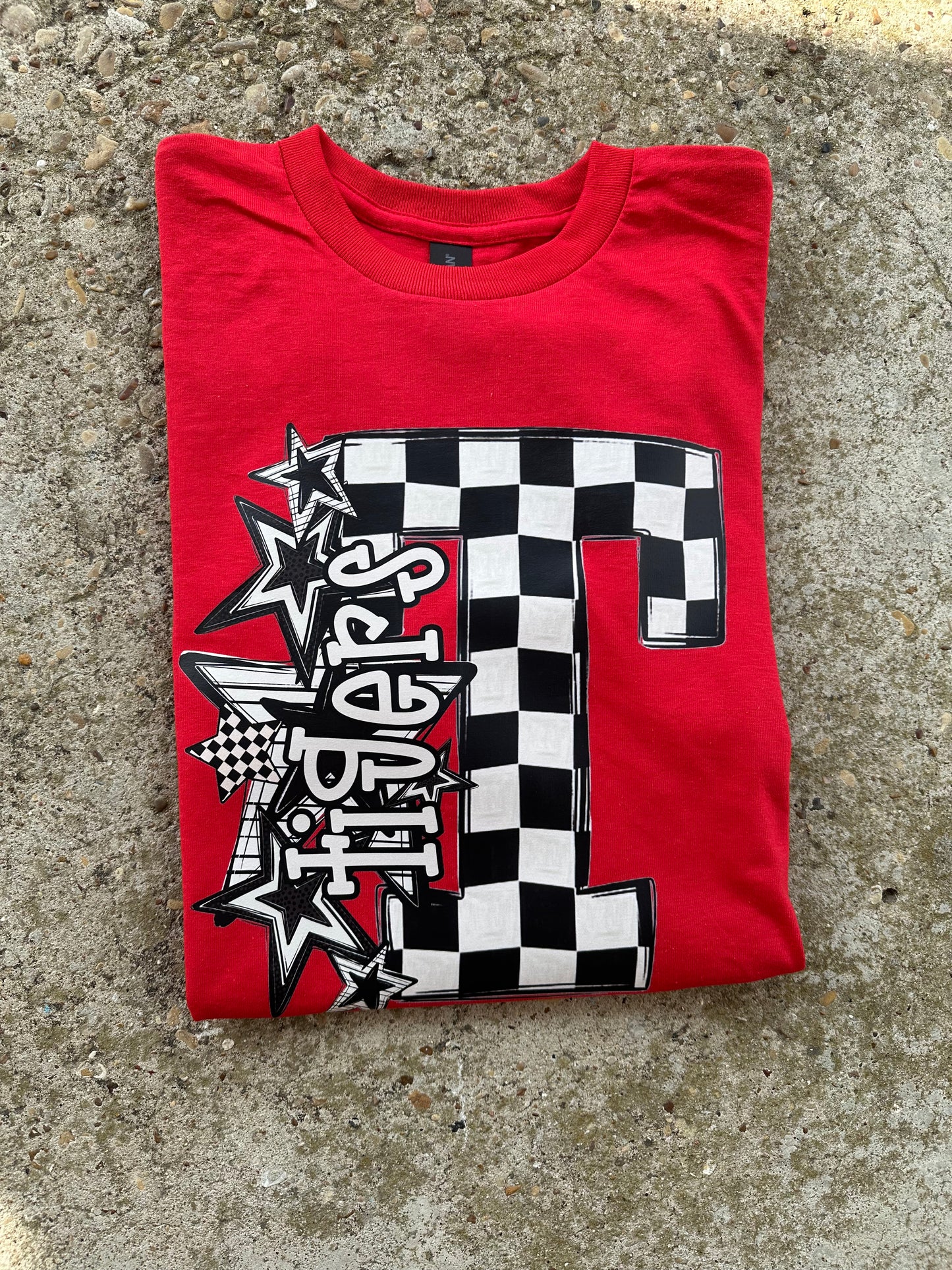 Checkered Print T Tigers Tee