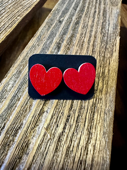 Wooden Heart Studs