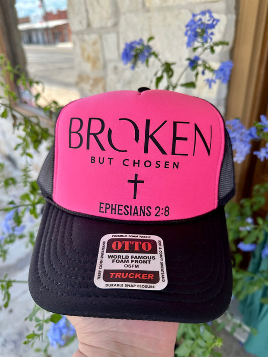 Broken But Chosen Trucker Cap - Pink