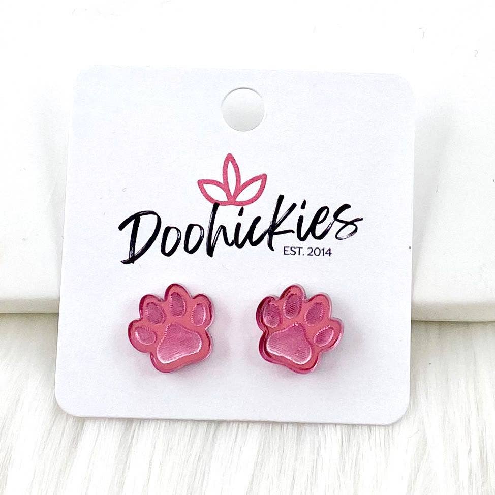 13mm Pink Out Acrylic School Spirit Paws & Claws - Breast Cancer Awareness Earrings: Shiny Paw