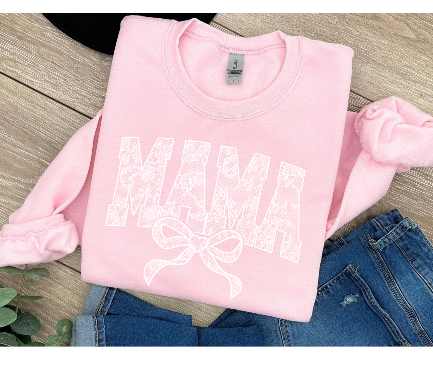 Faux Lace Mama Sweatshirt - Light Pink