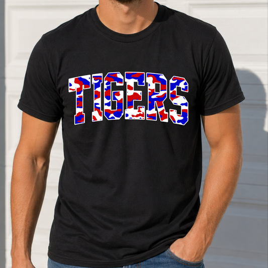 Red White and Blue Camo Tigers Tee