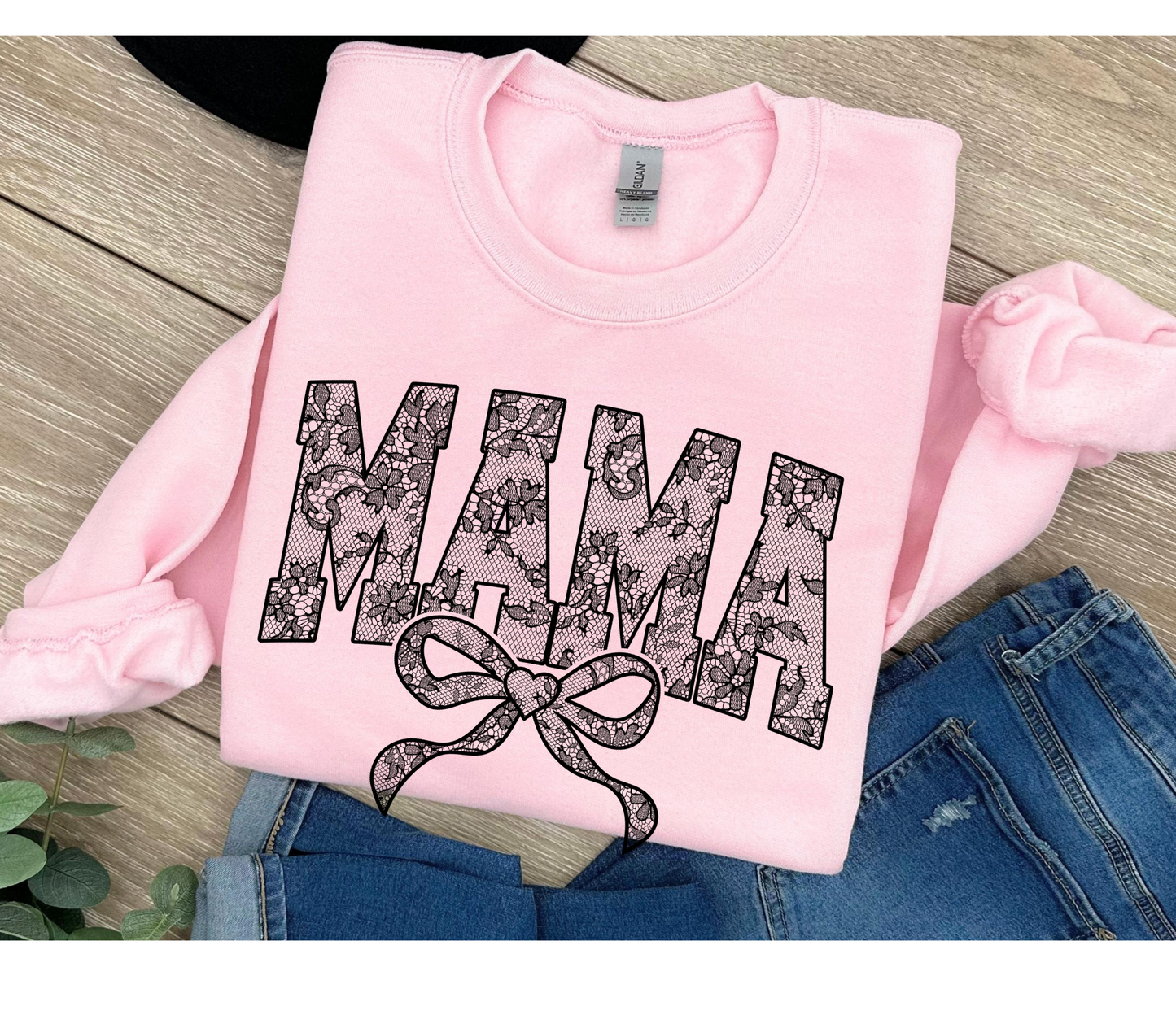 Faux Lace Mama Sweatshirt - Light Pink