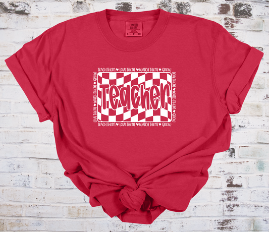Checkered Teacher Tee - CC - Red