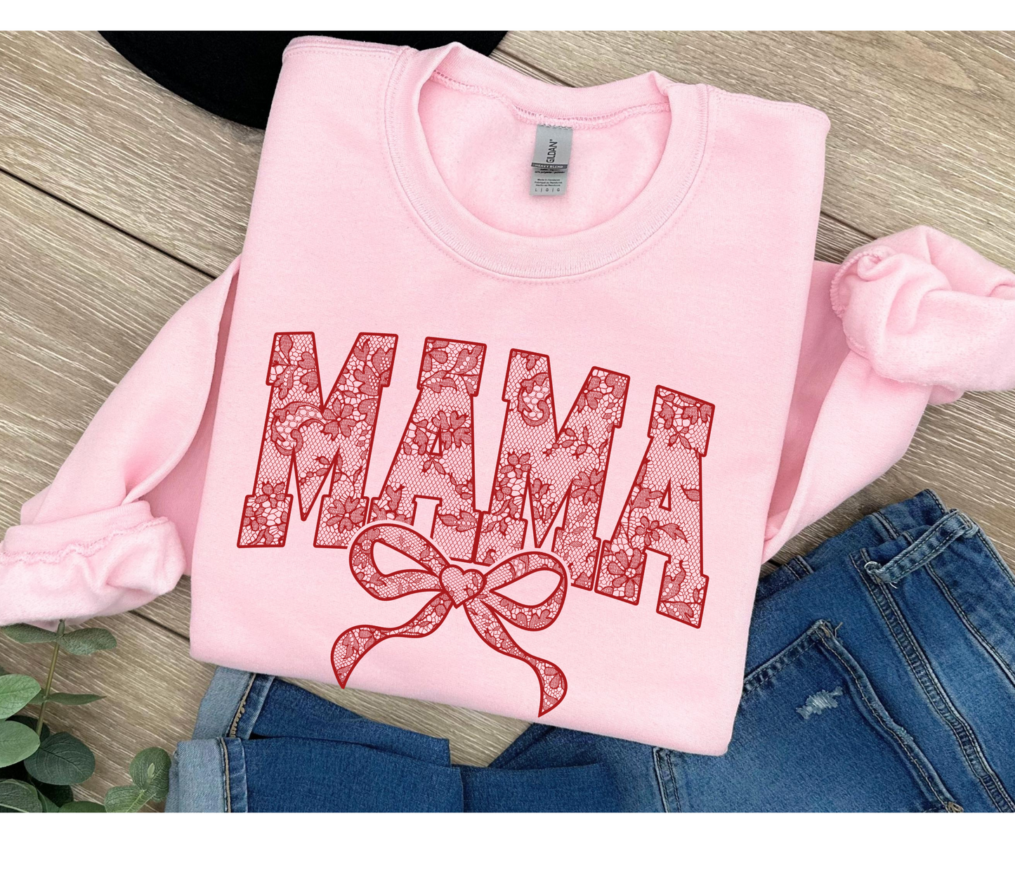 Faux Lace Mama Sweatshirt - Light Pink