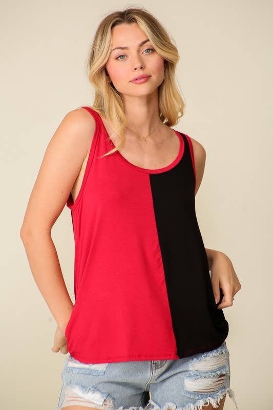 Game Day Rayon Knit Color Spilt Tank Top