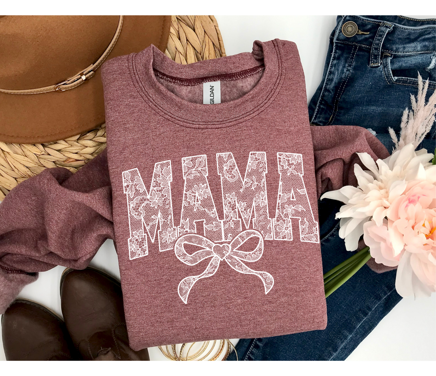 Faux Lace Mama Sweatshirt - Maroon