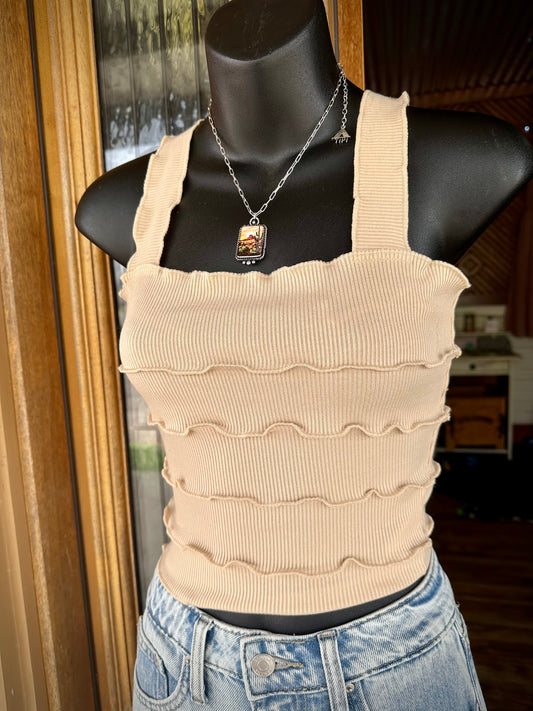 SEAMED RIB KNIT CROP TOP