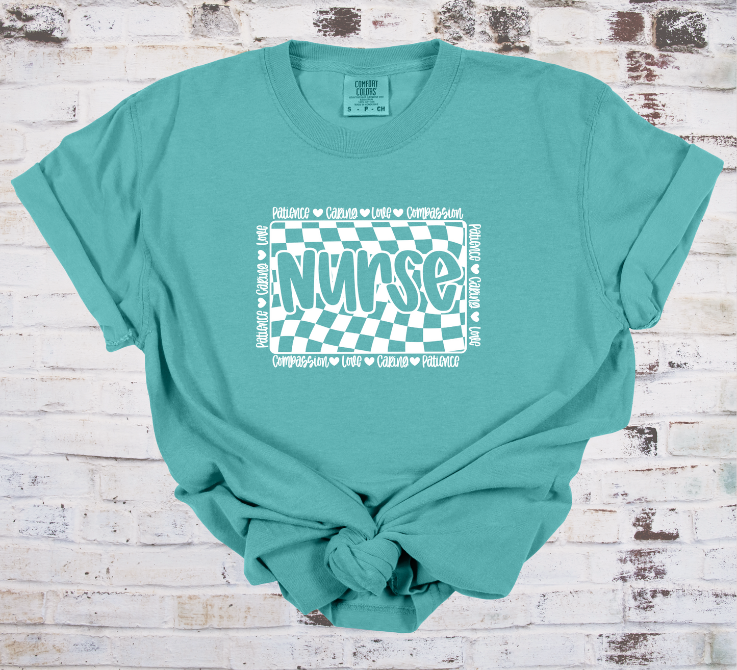 Checkered Nurse Tee - CC - Seafoam