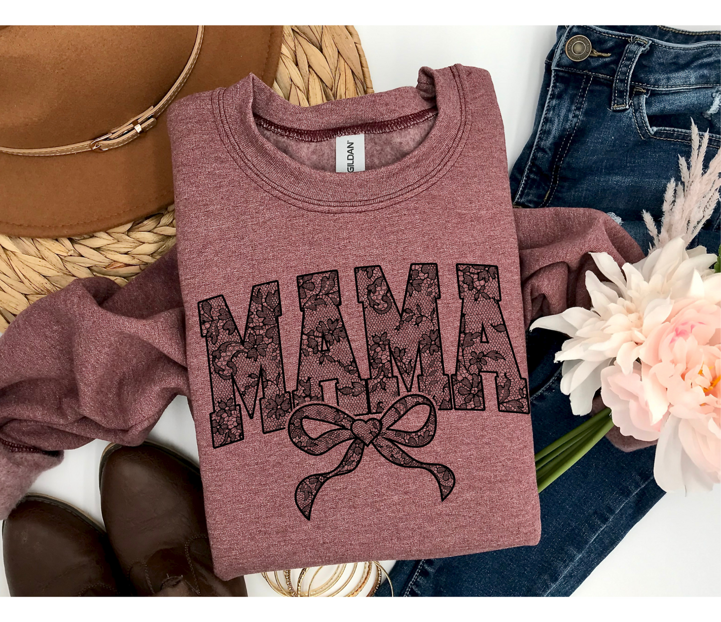 Faux Lace Mama Sweatshirt - Maroon