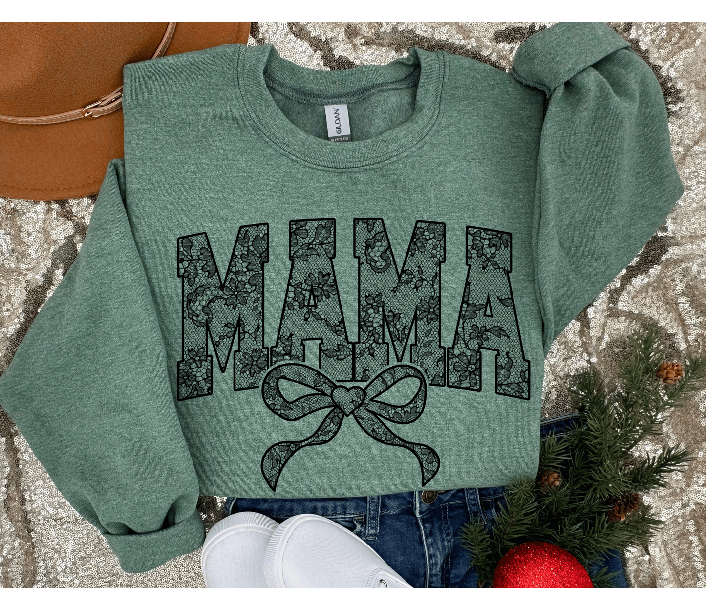 Faux Lace Mama Sweatshirt - Green