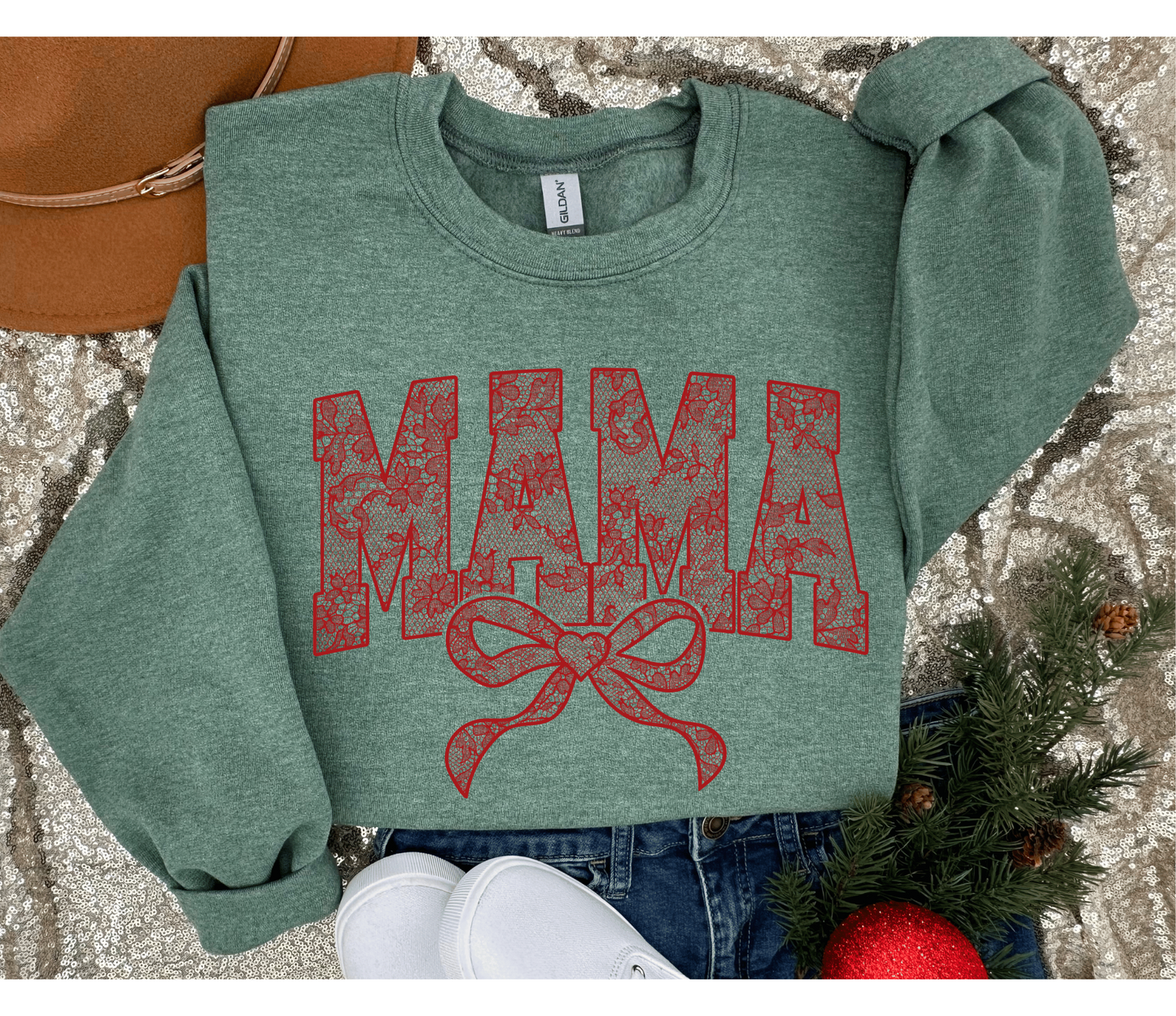 Faux Lace Mama Sweatshirt - Green