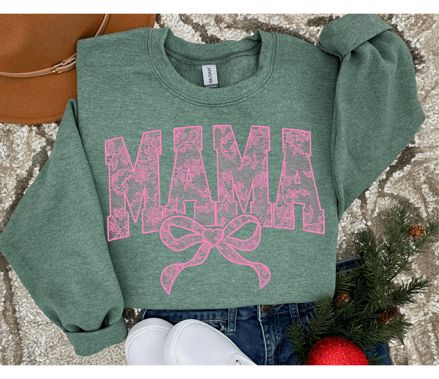 Faux Lace Mama Sweatshirt - Green