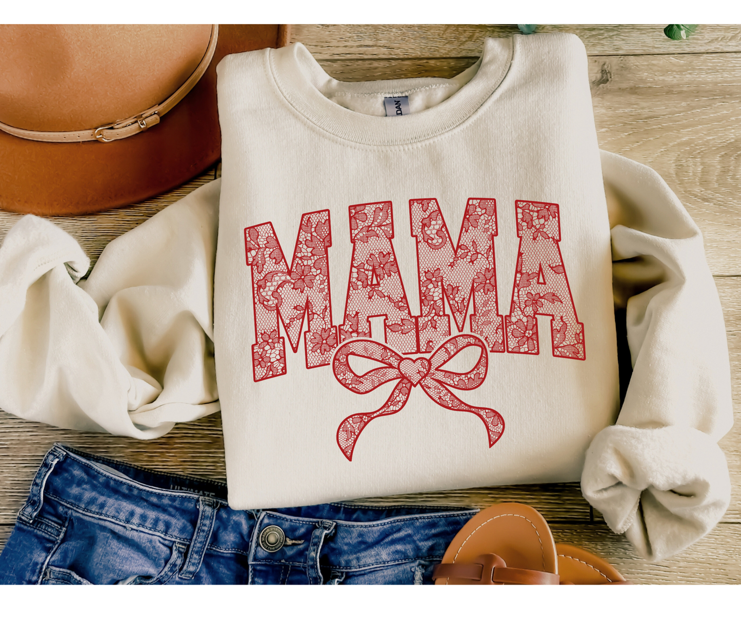 Faux Lace Mama Sweatshirt - Sand