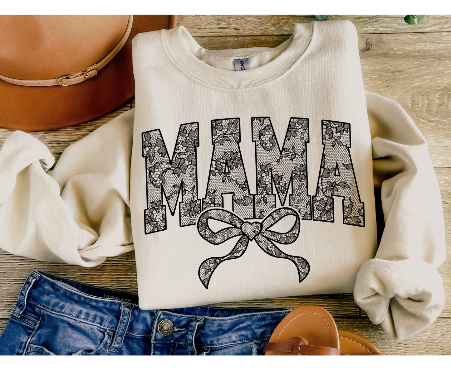 Faux Lace Mama Sweatshirt - Sand