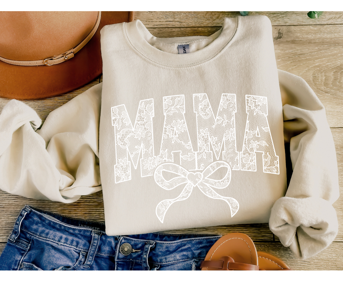 Faux Lace Mama Sweatshirt - Sand